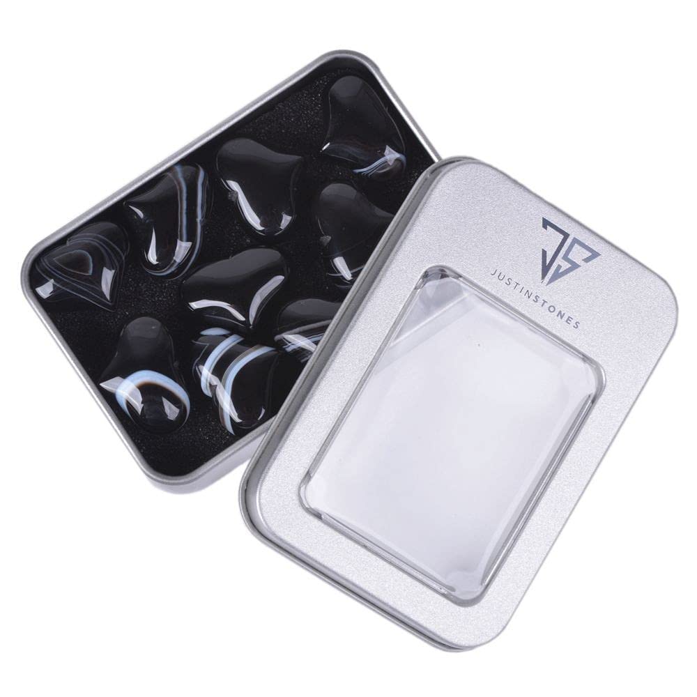 Black Banded Agate Gemstone Healing Crystal 1 Inch Mini Puffy Heart Pocket Stone Iron Gift Box (Pack Of 10)