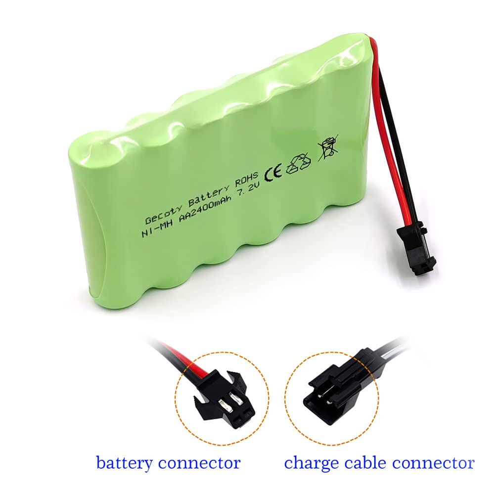 Gecoty Ni-MH Battery Pack,Upgrade 7.2V 2400mAh Recharge AA Battery Pack with Standard Charge Cable,SM 2P Plug for RC Car,Truck,T
