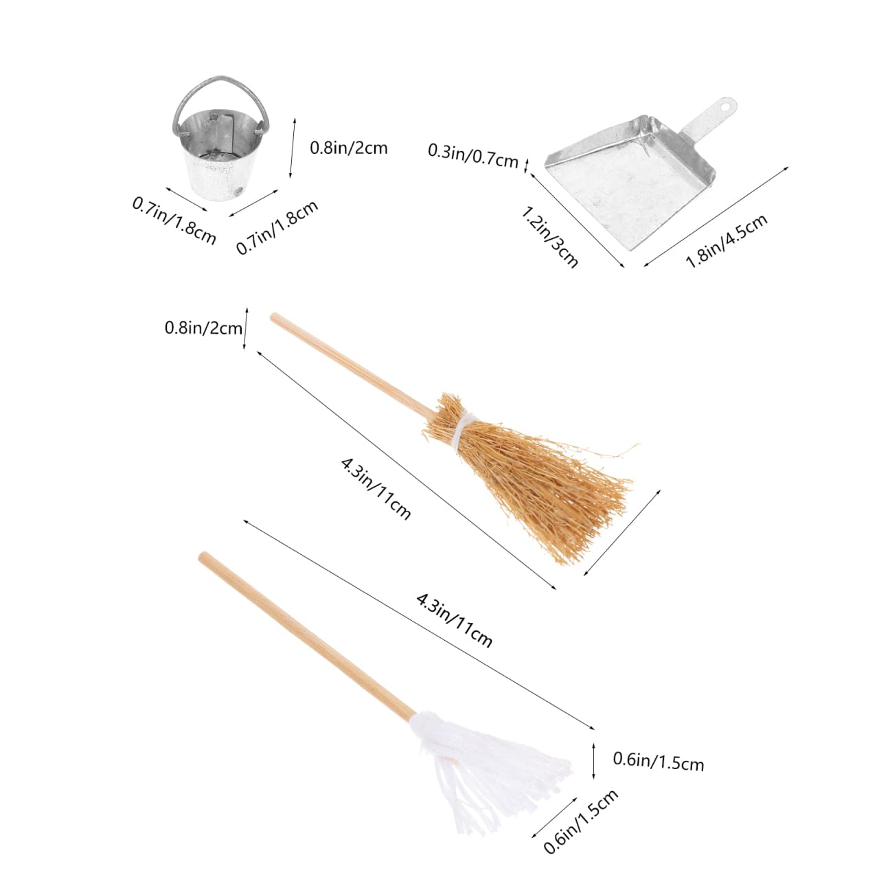 Abaodam Miniature Dollhouse Cleaning Set Mini Floor Mop Bucket Broom Dustpan Models Housework Tool Decoration Accessories For Di