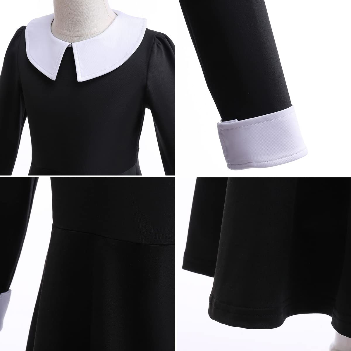 Luzlen Black Costume Girls With Wig Socks Kids Toddler Black Family Dress Halloween Cosplay Outfits, Black, 6-7Y(Tag 140)