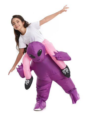 Hsctek Inflatable Alien Costume Kids Boys Girls, Blow Up Riding Alien Abduction Costume Child, Carrying Me Holding Man Halloween Costume Children, Purple