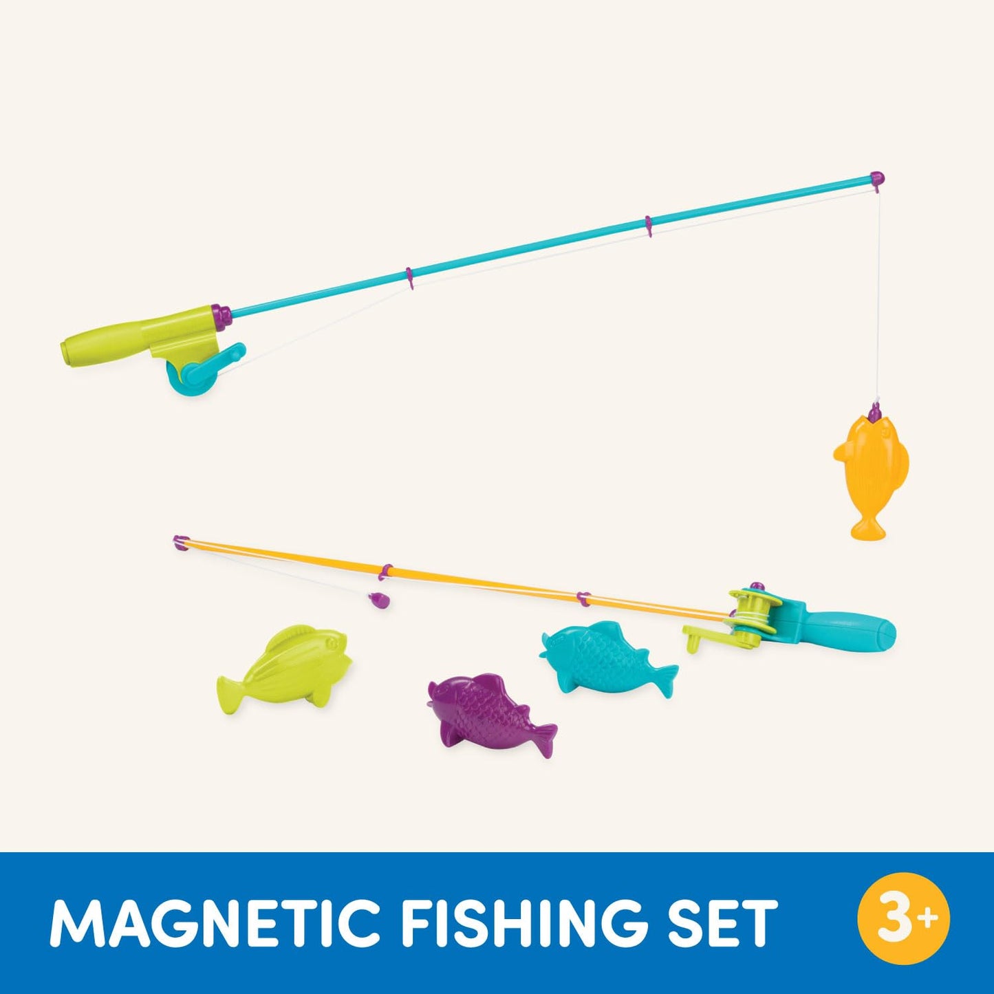 Battat - Play Rod & Reel - Wind-Up Magnetic Lure - 2 Rods & 4 Colorful Fish - Beach & Water Toys - 3 Years + - Magnetic Fishing