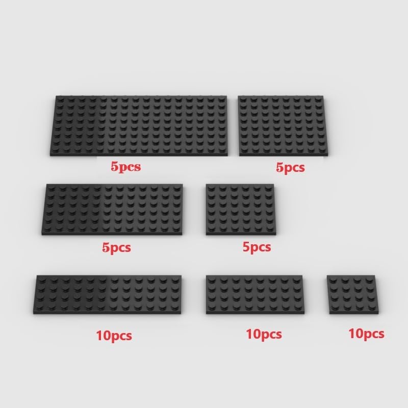 Classic Building Plate Assortment Pack, 50Pcs Black Bulk Plates With 7 Size Building Plate Base Plate, Compatible With Lego Part