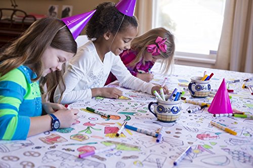 The Coloring Table - Birthday/Celebration Design - Rectangle Tablecloth - Fabric Coloring Tablecloth - Colorable Designs - Washa