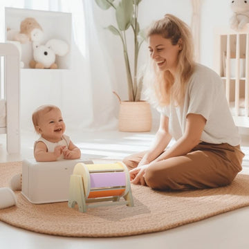 Montessori Mama Spinning Rainbow Drum: Montessori Toys for Babies 0-6 Months Wood-Constructed Educational Montessori Baby Toys f