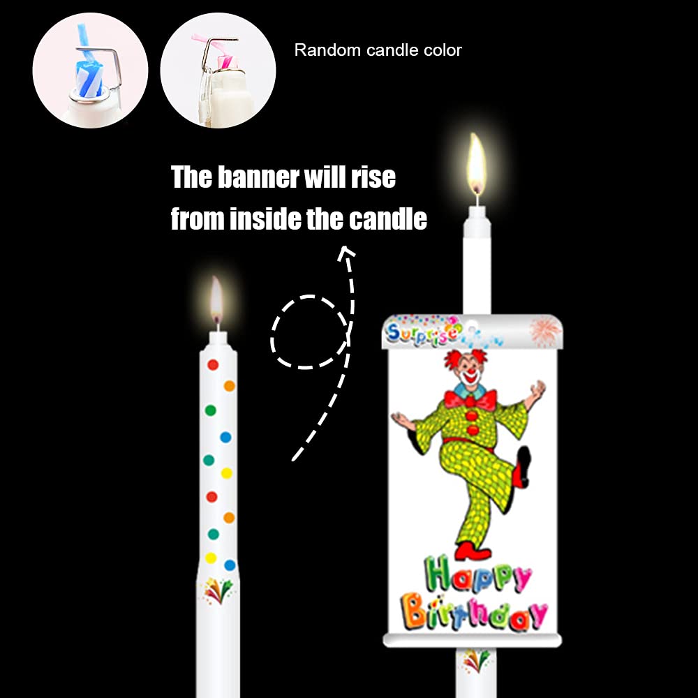 Clown Surprise Candle, Surprise Banner Birthday Candle, Circus Troupe Clown Cake Cupcake Candle, Creative Special Birthday Candl