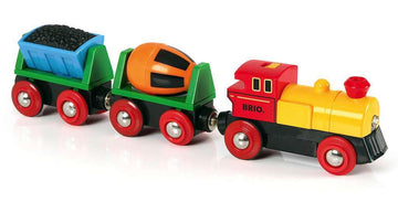 BRIO World Motorized Action Train Set - Battery Operated with Coal Wagon & Cement Mixer - Small - Multi - Model 33319