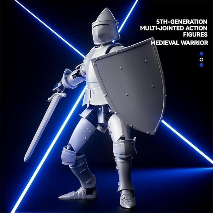 RENGNER (Pre-Assembled) Dummy 13 Robot Action Figure in protective covering T13 Fifth Generation Medieval Knight with and Shields Full Body Activity Robot Magnetic Figures Desk Toys (Black+White)