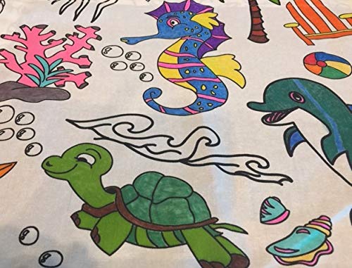 The Coloring Table - Oceantime Fun Design - Xl Rectangle Tablecloth - Fabric Coloring Tablecloth - Colorable Designs - Washable