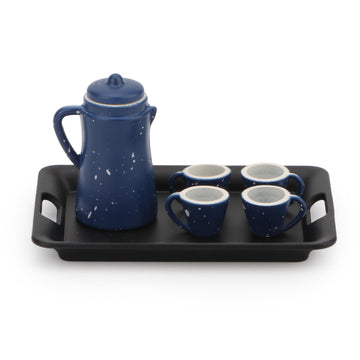 Dollhouse Miniature Spotted Coffee Pot With 4 Cups And Tray Kitchen Accessories 1:12 Scale Appliance Model Japanese Model Dollhouse Ornament Accessories (Blue)