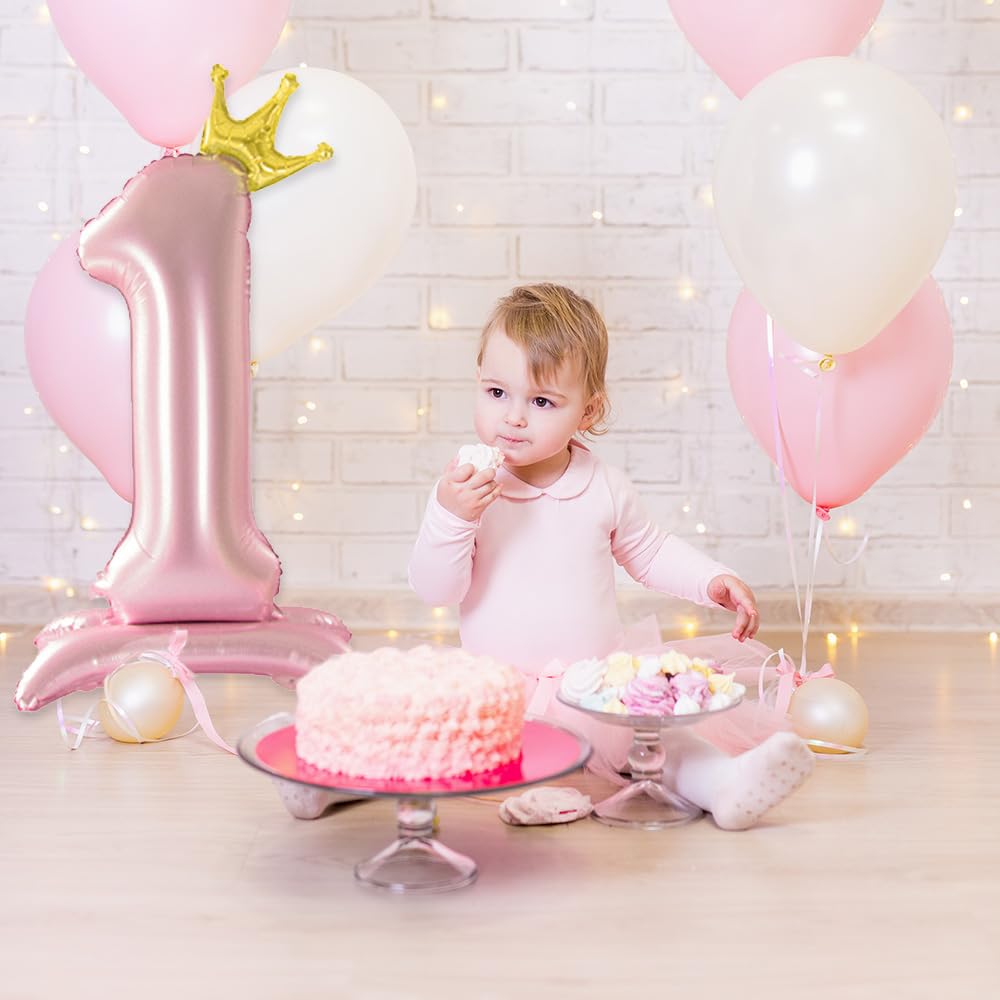 Alainzeo 42 Inch Pink Number Balloons 0-9 With Crown, Helium Aluminum Foil Big Number Balloons For Birthday, Wedding Anniversary
