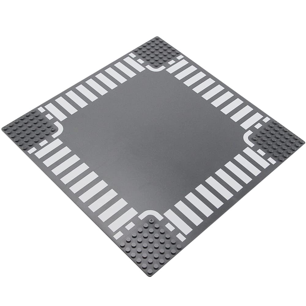 Feleph Classic Crossroad Road Base Plates, City Street Building Kit, 25 X 25 Cm Town Baseplate For Building Bricks Compatible With All Major Brands (Crossroad 2 Pieces)