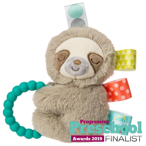 Taggies Sensory Stuffed Animal Soft Rattle with Teether Ring Molasses Sloth