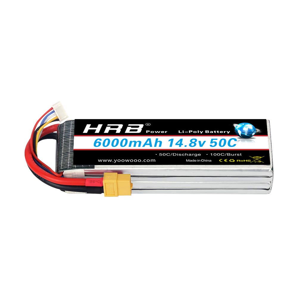 HRB 14.8V 6000mAh 4S Lipo Battery Pack 50C with XT60 Plug for RC Airplane, RC Helicopter, RC Car, RC Truck, RC Boat