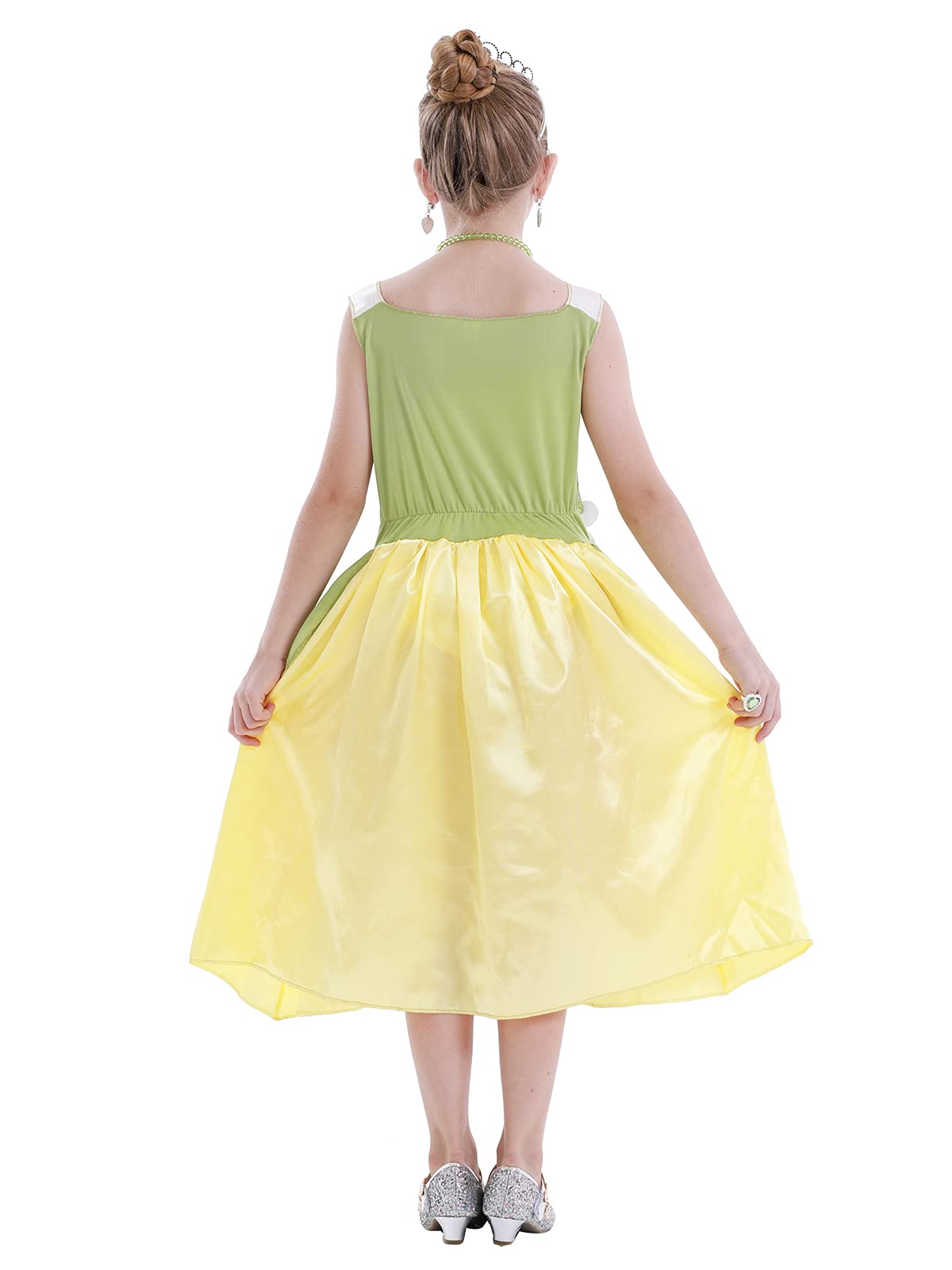 Wonderbabe Green Fairy Tale Princess Tiana Dress Fancy Birthday Party Dresses Halloween Christmas Party Dress Up Role Play Dress