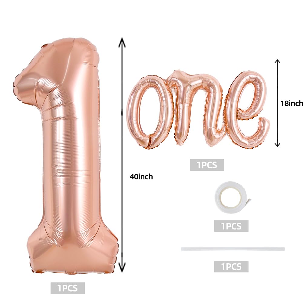 Toniful 40 Inch Giant Rose Gold Number 1 Balloon,Mylar Foil Script Cursive Letter 1 Balloon Banner For Boys Girls Kids First Bir