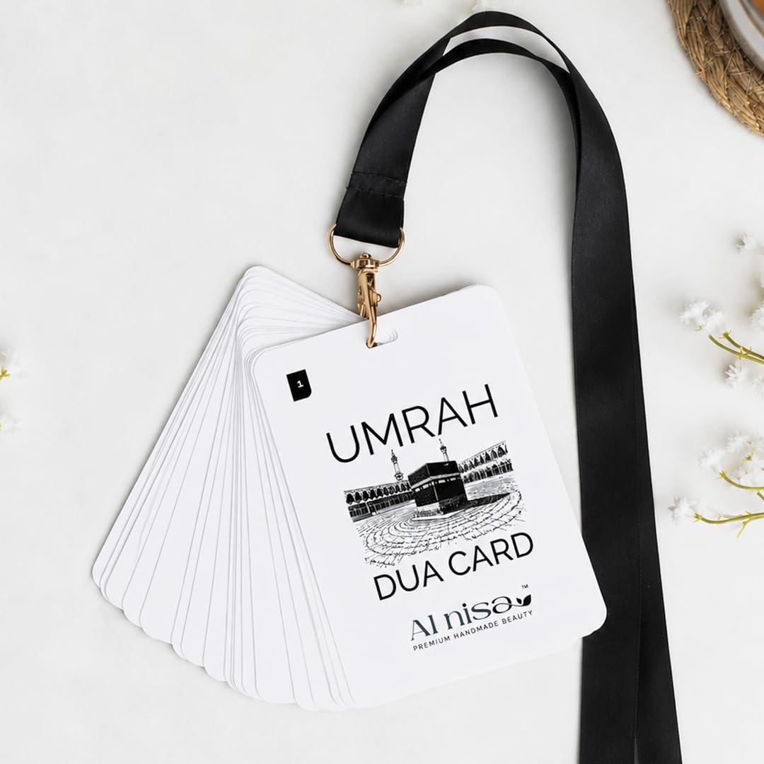 Al Nisa Umrah Dua Cards With Lanyard, Complete Umrah Dua Cards, Stepbystep Umrah Guide, Arabic With English Translation & Tran
