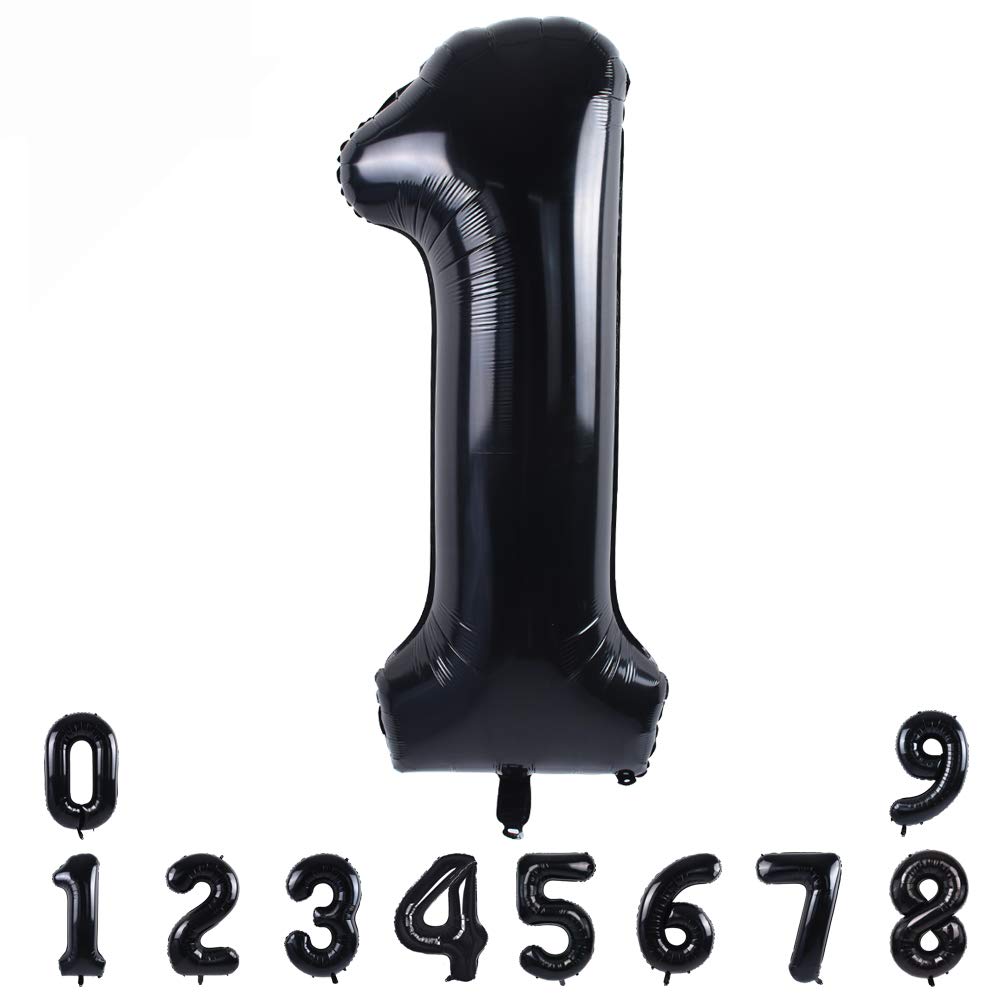 Toniful 40 Inch Black Large Numbers Balloons0-9, Number 1 Digital 1 Helium Balloons,Foil Mylar Big Number Balloons For Birthday