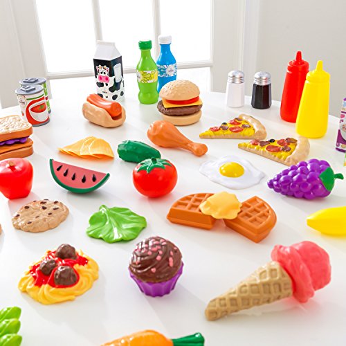 KidKraft 65-Piece Plastic Play Food Set for Play Kitchens, Fruits, Veggies, Sweets, Drinks and More, Gift for Ages 3+