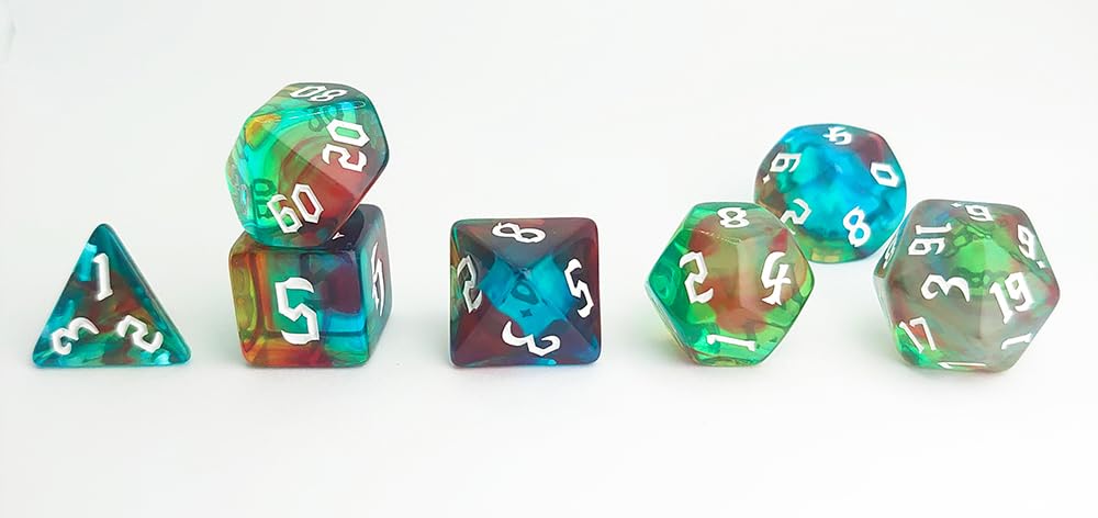 Vvpesca D&D Dice Set Of 7Pcs Green Clear Mixed Color - Dnd Dice Set For D&D, Coc, Ttrpgs, Dungeons And Dragons, Mtg, Role Playin