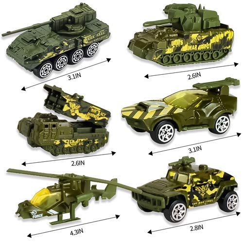 6 Pack Diecast Military Vehicles Truck Set, 1:64 Scale Army Vehicles Kids Toy Cars With Trucks, Tank, Panzer, Anti-Air Vehicle,