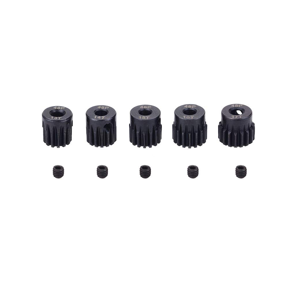 KingVal Replacement 5PCS 48DP 3.175mm 13T 14T 15T 16T 17T Steel Pinion Motor Gear Compatible with 1/10 RC Car Brushed Brushless