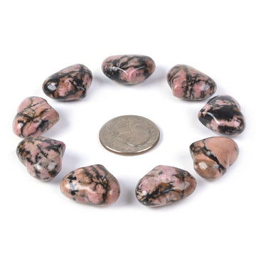 Justinstones Natural Matrix Rhodonite Gemstone Healing Crystal 1 Inch Mini Puffy Heart Pocket Stone Iron Gift Box (Pack Of 10)