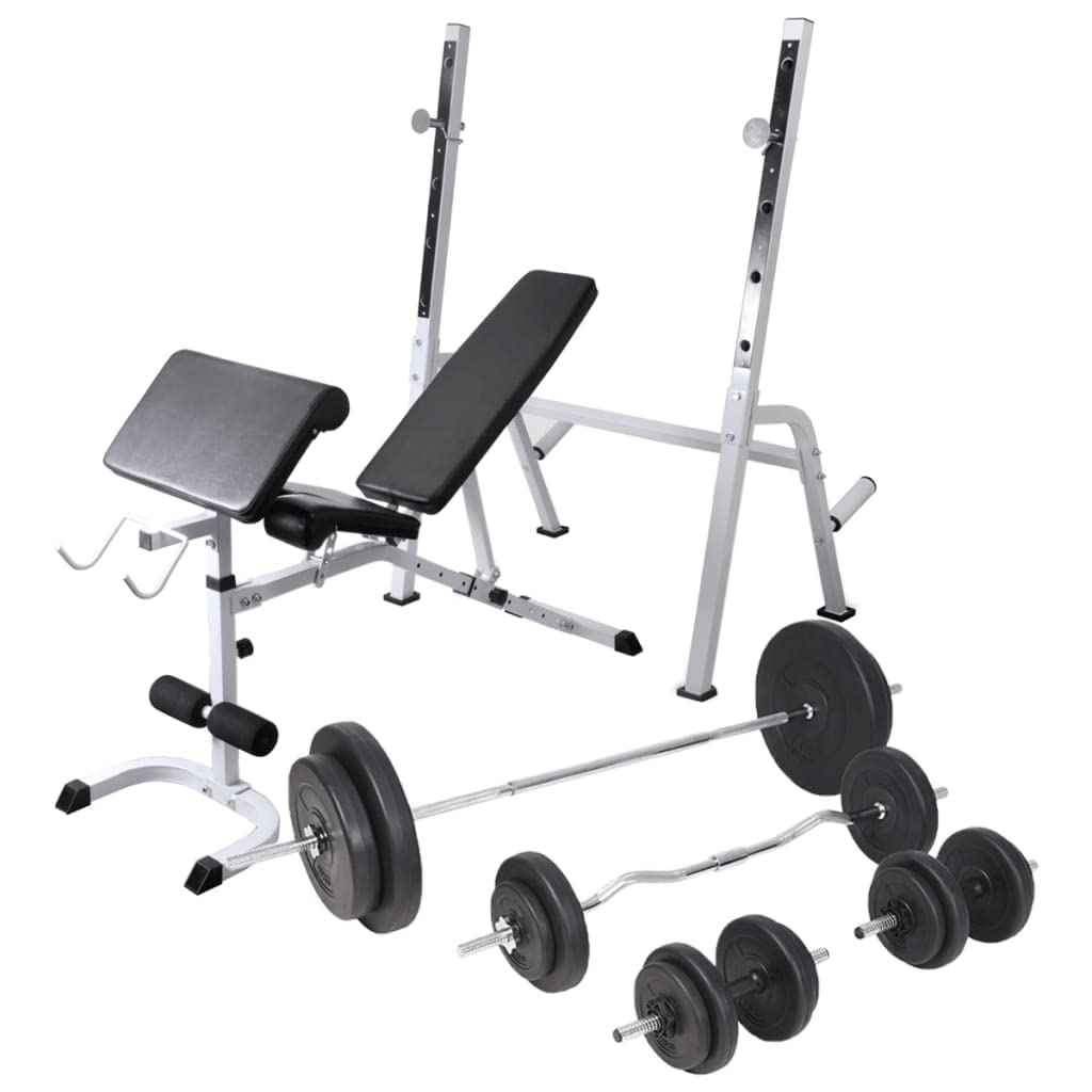 vidaXL Adjustable Steel Workout Bench with Weight Rack and 198.4lb Barbell and Dumbbell Set - Full Body Exercise at Home - Multi