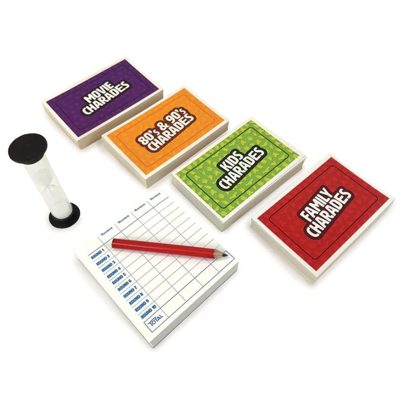 Outset Media Family Charades Game - 4 Games in 1 Box, Trivia for Ages 7+, Orange, Model 11168