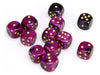 D6 Cube 16mm Gemini Translucent Black Purple w/Gold Set of 12