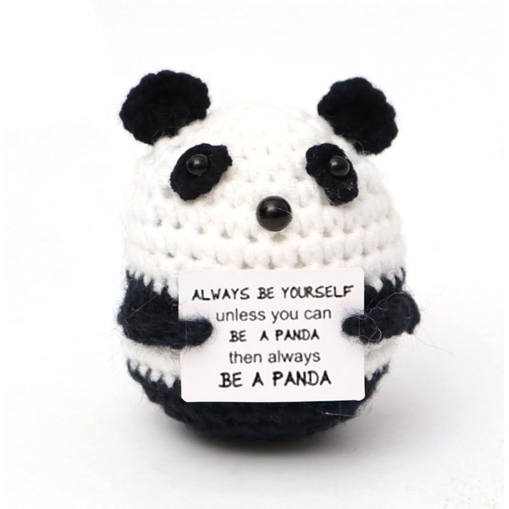 Sasotiye Mini Funny Positive Panda Gifts Emotional Support Crochet Animals Handmade Positive Crochet Animals Inspirational Gifts