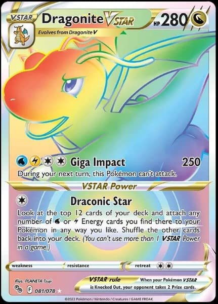 Dragonite Vstar 081/078 - Pokemon Go - Full Art - Secret Rare Card - Rainbow