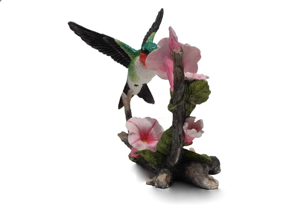 Unknown Ruby Throated Hummingbird Statue Figurine, 5.75 Inch, Polystone, Pink and Green, Model WU76215AB