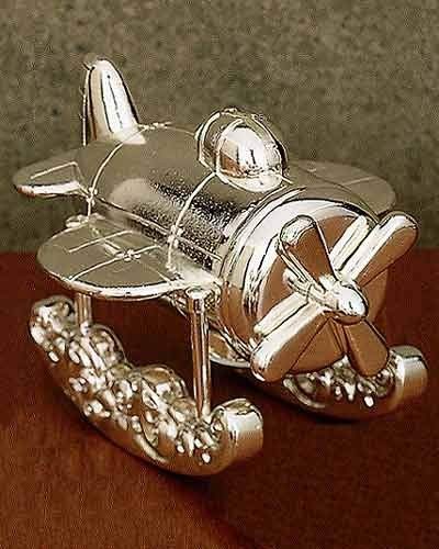 Reed & Barton Zoom Zoom Airplane Coin Bank - Silver-Plated, Metallic, 2.25 LB, Model 624