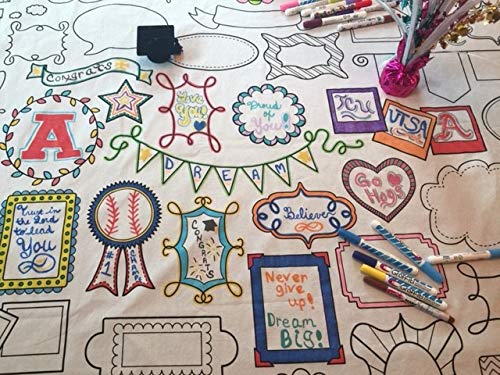 The Coloring Table - Frame Fun Design - Square Tablecloth - Fabric Coloring Tablecloth - Colorable Designs - Washable And Reusab