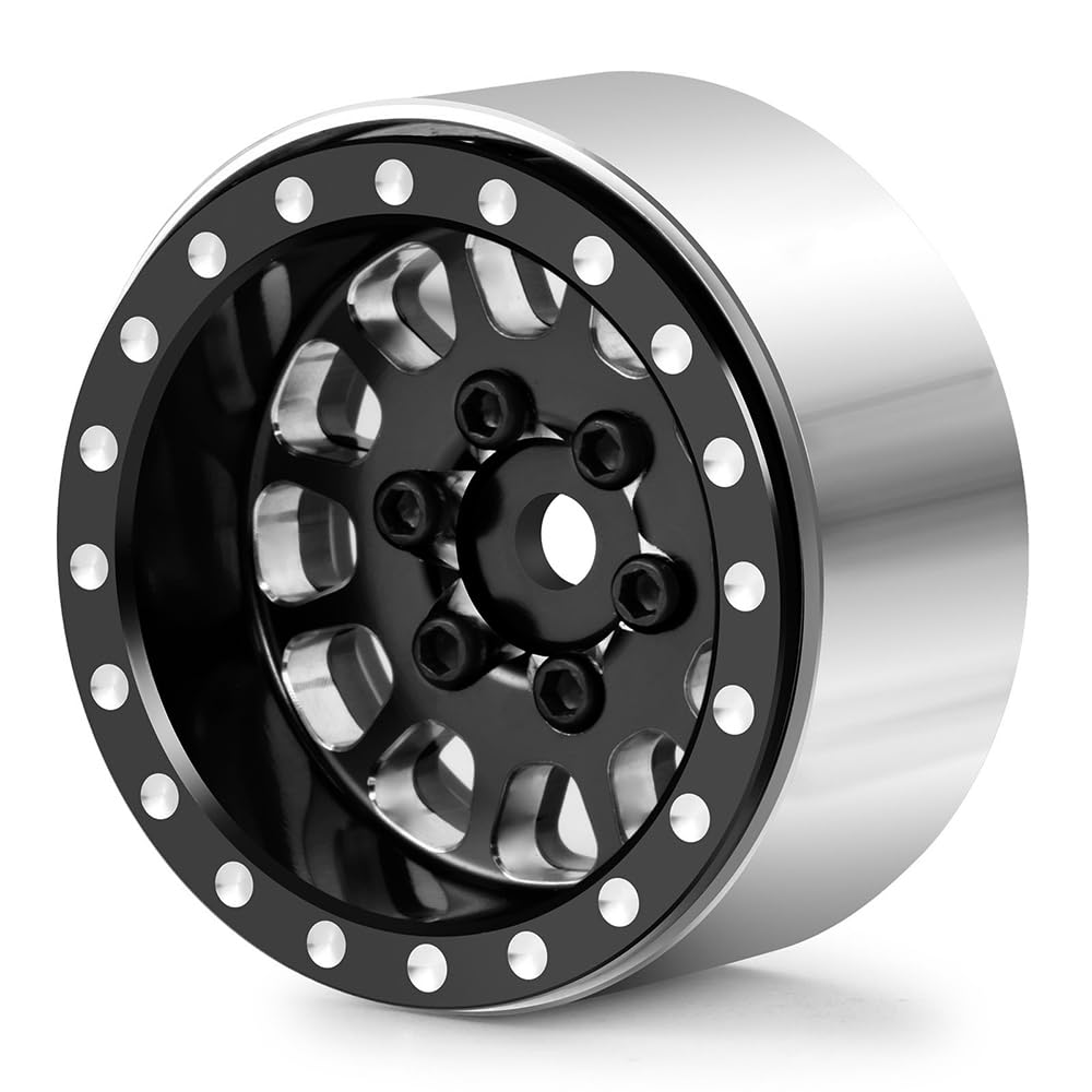 Morlordy 4Pcs 1.0 Plus Beadlock Wheel Rims For 1/24 Rc Crawlers Axial Scx24 Gladiator Deadbolt Bronco C10 Jlu Upgrade Parts (Bla