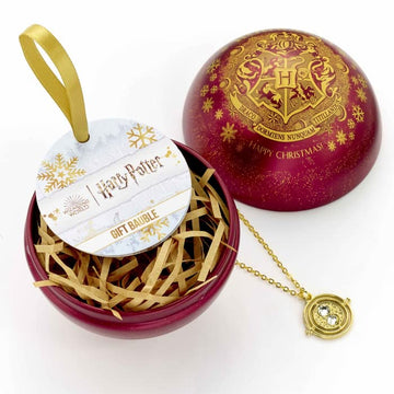 Harry Potter Hogwarts Crest Red Bauble With Time Turner Necklace