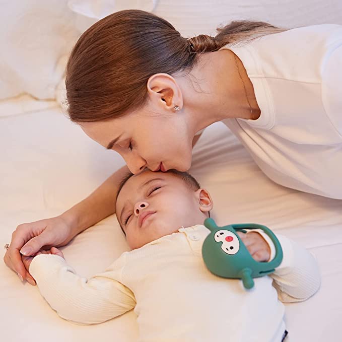 Smily Mia Penguin Buddy Never Drop Silicone Baby Teething Toy For 0-6Month Infants, Baby Chew Toys For Sucking Needs, Hand Pacifier For Breast Feeding Babies, Car Seat Toy For New Born,Pine Green