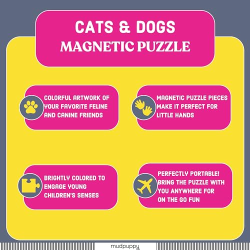 Mudpuppy Cats & Dogs - Tri Fold Magnetic Puzzles Featuring Two 20 Piece Cat And Dog Themed Artwork