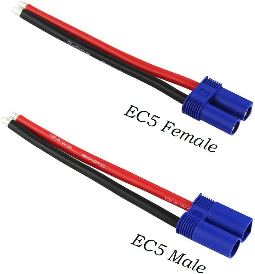3Pairs EC5 Connectors Male & Female 5.0mm Banana Connector Plug 12 AWG 10cm Soft Silicone Wire Cable for RC Airplane Quadcopter