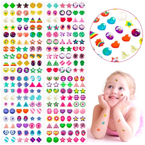 KXCOFTXI 240PCS Sticker Earrings for Girls, Self-Adhesive 3D Crystal Gems, Multicolour