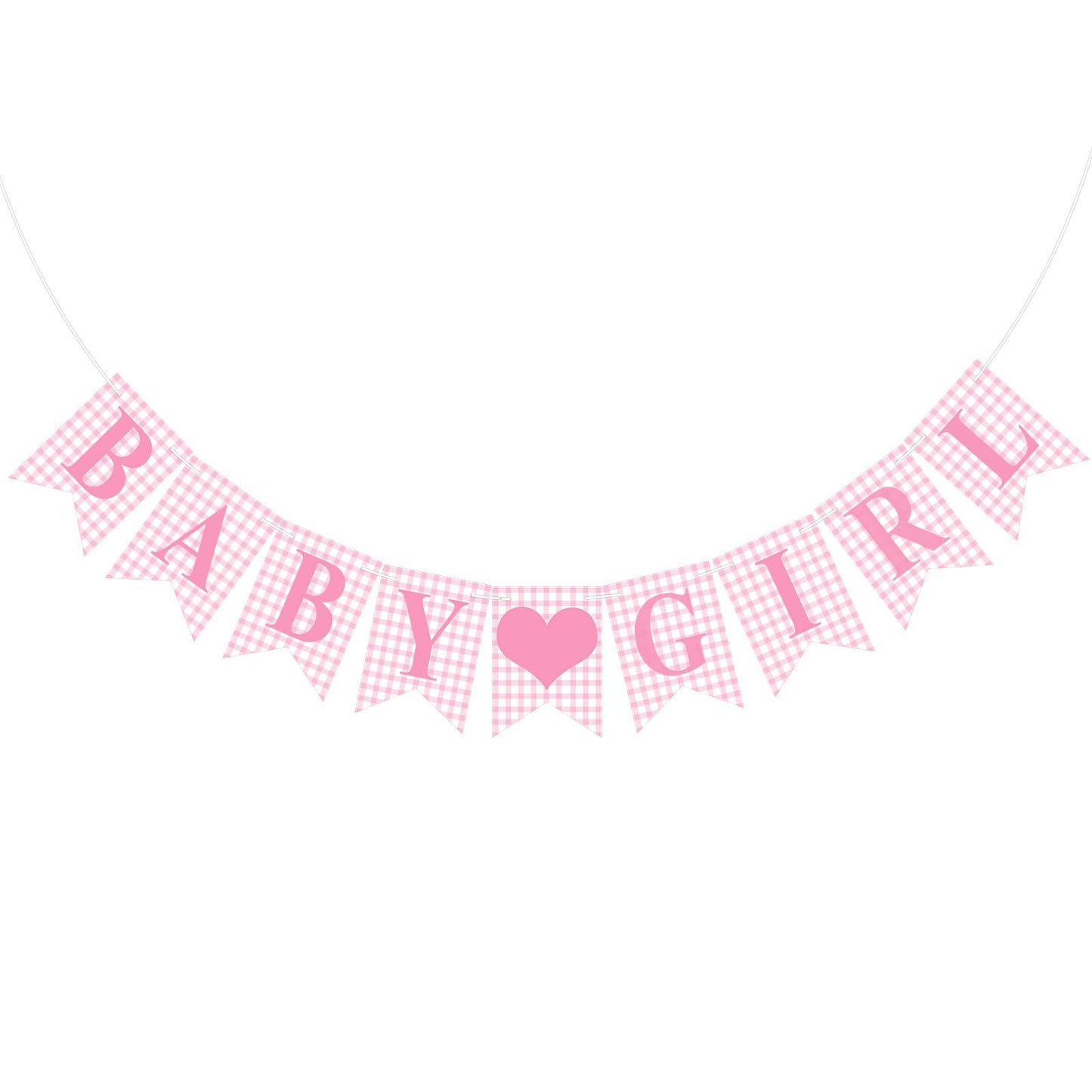 Hahafelt 1 Pcs Pink Gingham Baby Girl Banner for Baby Shower Party Decorations Pink Pre Strung Its a Girl Gender Reveal Paper B