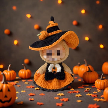 Halloween Clothes for 15-17cm Dolls 2 Piece Witch Cosplay Costume Doll Clothes Handcrafted Crochet Halloween Outfit for Dolls (No Doll Included) (Orange)