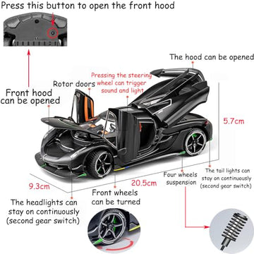 Therina 1/24 Scale Black Alloy Jesko Toy Car with Sound & Light Collectible