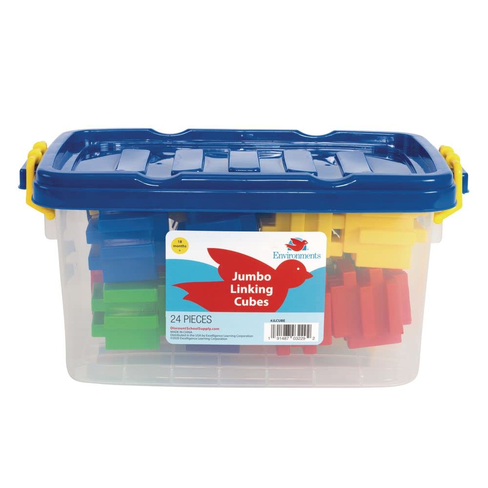 Environments 2 Inch Jumbo Linking Cubes, 24 Pieces, Building Bricks, Blocks, Construction Toy, Manipulatives, Early Stem, Ages 18 Months And Up