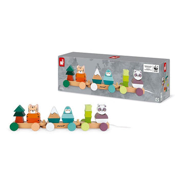 Janod World Wildlife Federation - Pull Along 21 Piece Animal Stacking Train - Ages 2+ - J08603