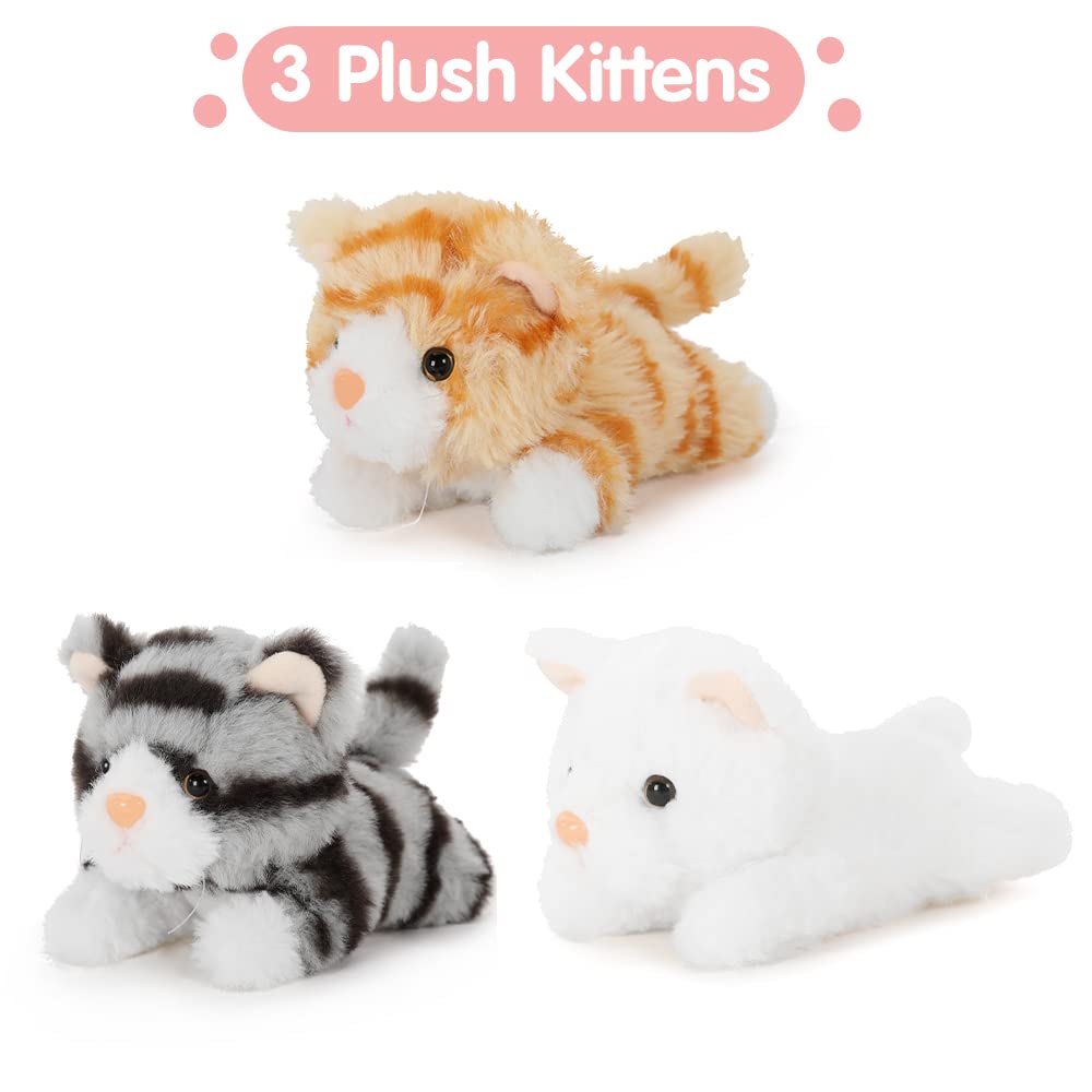 Muiteiur 4 Piece Cat Plush Set, Mom Cat Stuffed Animal With 3 Baby Stuffed Kittens In Zipper Pouch, Cute Stuffed Cat For Kids Girls Boys, Great Gift For Valentines Birthday (Grey,15.7Inch)