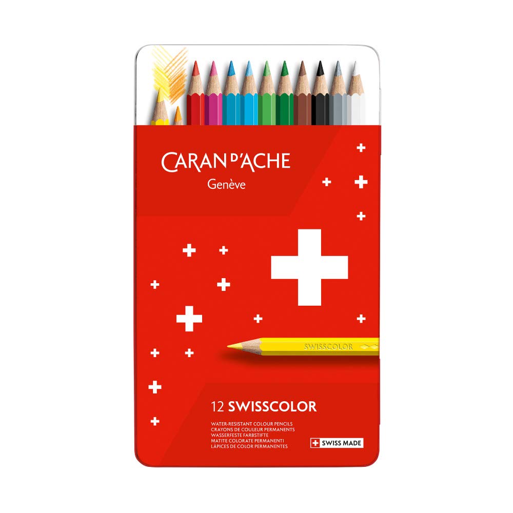 Caran dAche Swisscolor Metal Case with 12 Waterproof Colouring Pencils