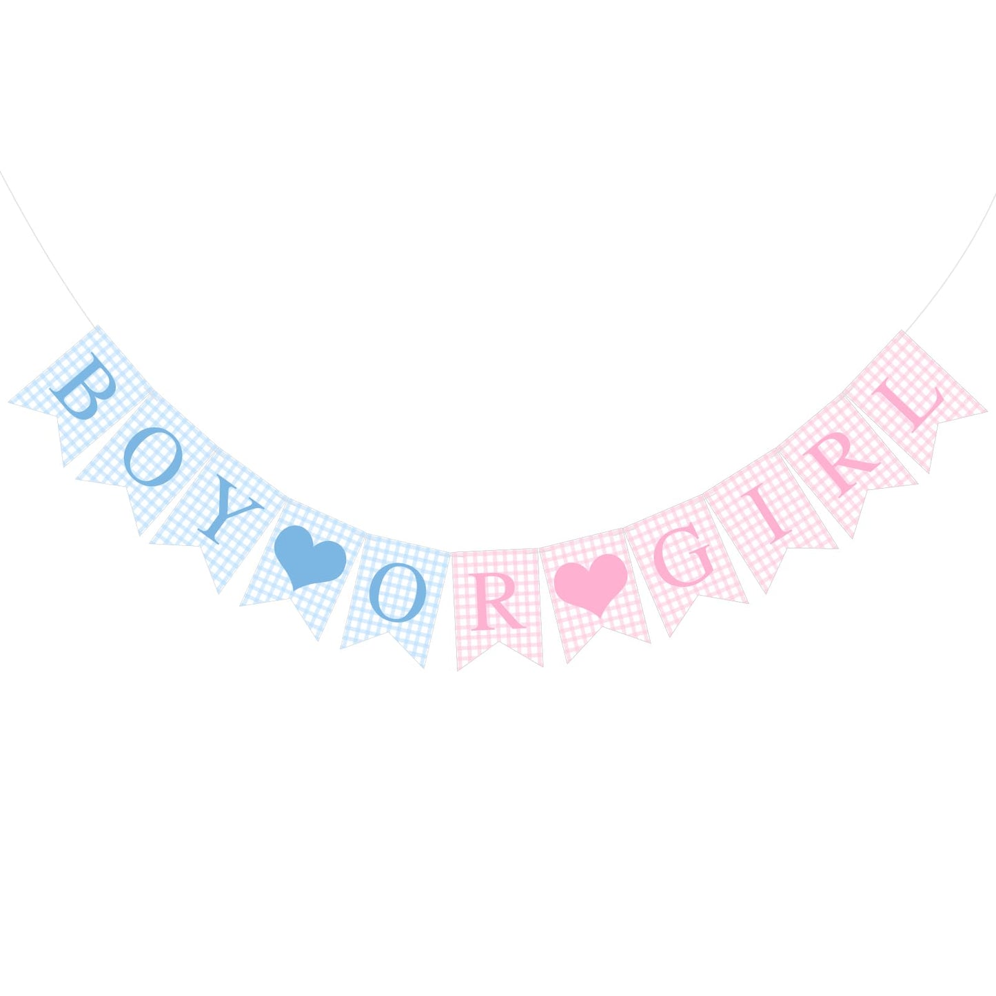 Hahafelt 1 Pcs Blue Pink Gingham Boy or Girl Banner for Party Decorations Blue Pink Pre Strung Baby Shower Boy or Girl Gender Re