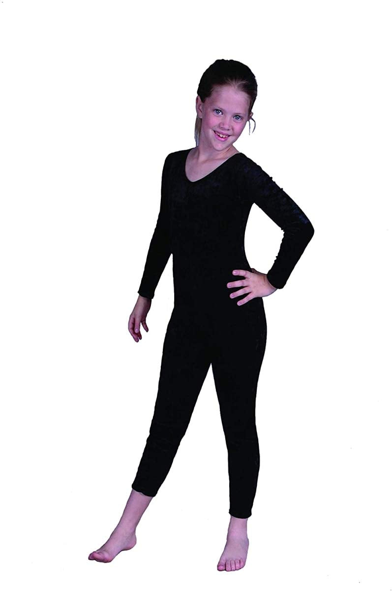 Girls Velvet Unitard, Black - Large 10-12